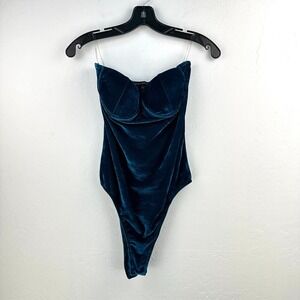 Haute Monde Bodysuit Womens L‎ Blue Velvet One Piece Padded Underwired Stretch